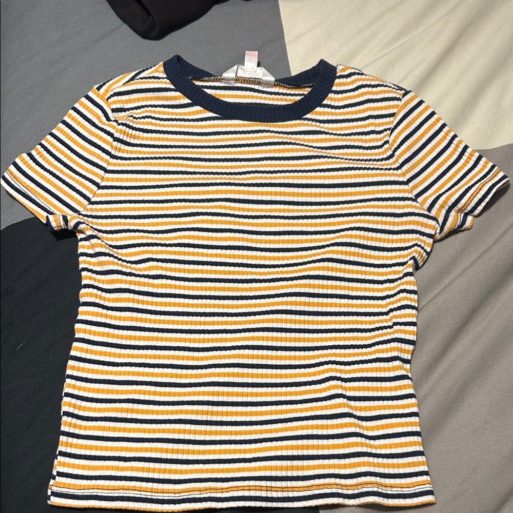 No Boundaries Navy and Mustard Striped Tee